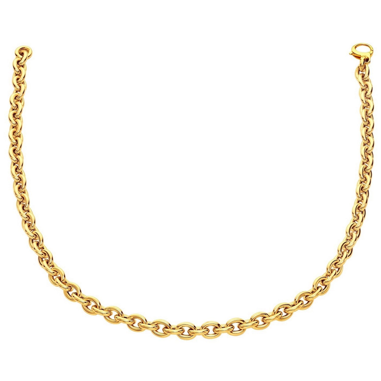 14k Yellow Gold Polished Cable Link Necklace in a sleek high-contrast midnight luxury editorial style